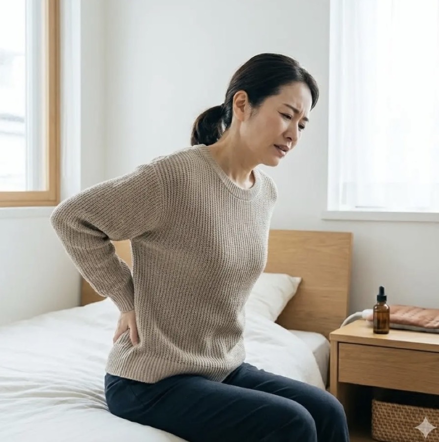 腰の痛みに悩む女性
